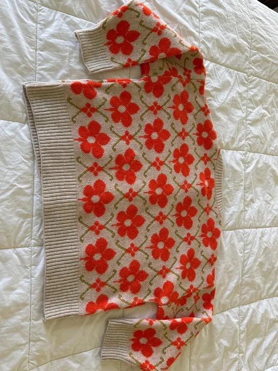 Anthropologie Maeve Orange Floral Pop Intarsia Cardigan Sweater NWOT - Picture 8 of 8